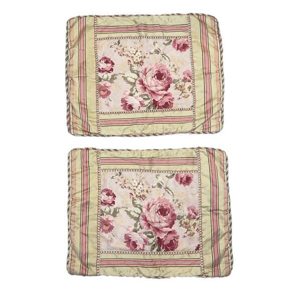 JC Penney Home Collection Set 2 Pillow Shams 21 x 27 Rose Pattern Pink‎ Green - Picture 1 of 5
